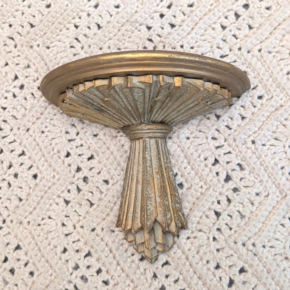 Vintage SyrocoWood Gold Wall Corbel Shelf Fan Pedestal Decorative Bracket 8 Inch
